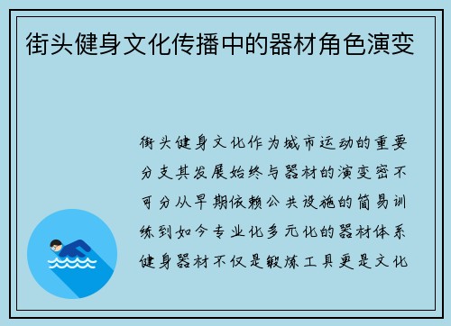 街头健身文化传播中的器材角色演变